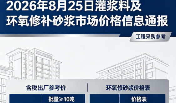 永嘉2026年8月25日灌浆料及环氧修补砂浆市场价格信息通报